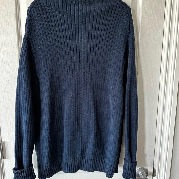 Men's Navy Blue Full-Zip Sweater - Picture 2 of 5